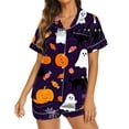 thumbnail image 1 of CQXIDFH Halloween Button Down Pajamas for Women Spooky Ghost Pumpkin Black Cat Print Short Sleeve Pj Set Soft Holiday Sleepwear Cute Two Piece Nightwear, 1 of 6