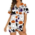 thumbnail image 1 of CQXIDFH Halloween Button Down Pajamas for Women Spooky Ghost Pumpkin Black Cat Print Short Sleeve Pj Set Soft Holiday Sleepwear Cute Two Piece Nightwear, 1 of 6
