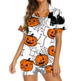 thumbnail image 1 of CQXIDFH Halloween Button Down Pajamas for Women Spooky Ghost Pumpkin Black Cat Print Short Sleeve Pj Set Soft Holiday Sleepwear Cute Two Piece Nightwear, 1 of 6