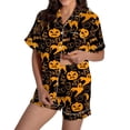 thumbnail image 1 of CQXIDFH Halloween Matching Halloween Pajamas Graphic Print Satin Pajama Set Short Sleeve Button Top with Shorts Cute Summer Sleepwear Casual Lounge Home Wear, 1 of 8
