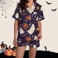 thumbnail image 1 of CQXIDFH Halloween Satin Pajamas for Women Short Sleeve Button Down Shirt Shorts 2 Piece Sleepwear Soft Lightweight Holiday Nightwear Lounge Home Outfit, Hot Sales Sleepwear, M, 1 of 4