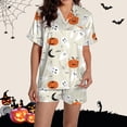 thumbnail image 1 of CQXIDFH Halloween Satin Pajamas for Women Short Sleeve Button Down Shirt Shorts 2 Piece Sleepwear Soft Lightweight Holiday Nightwear Lounge Home Outfit, Pajama Sales, 2XL, 1 of 5