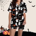 thumbnail image 1 of CQXIDFH Halloween Satin Pajamas for Women Short Sleeve Button Down Shirt Shorts 2 Piece Sleepwear Soft Lightweight Holiday Nightwear Lounge Home Outfit, Sleepwear Hot Sales, 2XL, 1 of 5