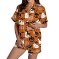 thumbnail image 1 of CQXIDFH Halloween Women's Pajamas Graphic Print Satin Pajama Set Short Sleeve Button Top with Shorts Cute Summer Sleepwear Lounge Sets Sleepwear, 1 of 8