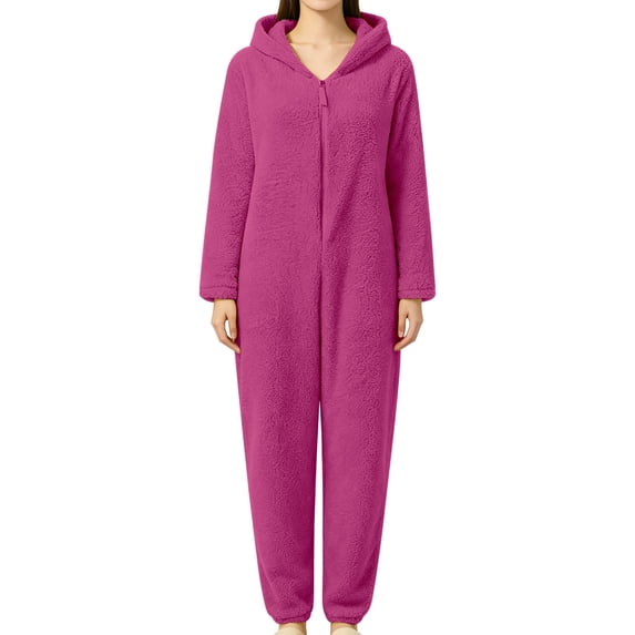 CQXIDFH Halloween Womens Onesie Sleepwear Fuzzy Ear Hooded Plush Jumpsuit Zip Up Warm Long Sleeve Pajamas with Pockets for Cozy Lounging Soft Comfortable Pajamas for Sleeping