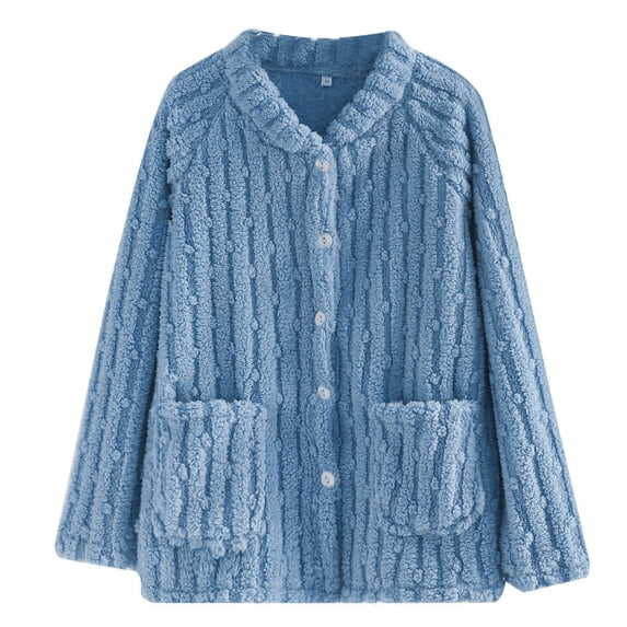 CQXIDFH Pajama Tops for Women Oversized Coral Fleece Cardigan Long Sleeve Warm Flannel House Coat for Autumn Winter Comfortable Casual Sleepwear Loungewear & Nightwear