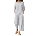 thumbnail image 1 of CQXIDFH Pajamas Set for Women Cotton Linen 2 Piece Set Breathable Top with Wide Leg Pants Loose Summer Wear Pjs Lounge Set, 1 of 5