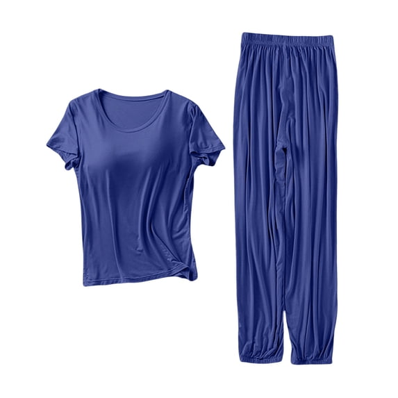CQXIDFH Pajamas Set for Women Petite Tunic Top and Wide Leg Pants Pajama Set Petite Length Sleepwear Soft PJ Loungewear Sleepwear