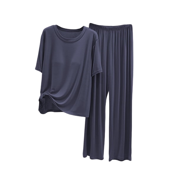 CQXIDFH Pajamas Set for Women Plus Size Sleepwear Set with Built-in Support Short Sleeve Top with Long Pants Loose Fit Pjs Lounge Set