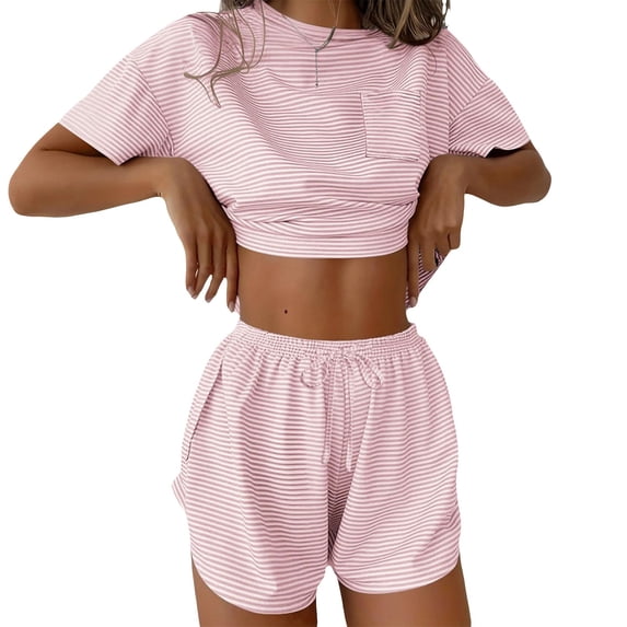 CQXIDFH Pajamas Set for Women Side Split Shorts and Top Set 2 Piece Cute Comfy Summer Loungewear Soft PJ Loungewear Sleepwear