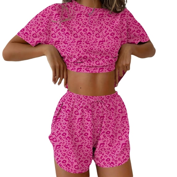 CQXIDFH Pajamas Set for Women Side Split Shorts and Top Set 2 Piece Cute Comfy Summer Loungewear Soft PJ Loungewear Sleepwear