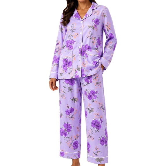 CQXIDFH Pajamas for Women Patterned Long Sleeve Pajama Set Button Down with Pockets Comfy Fall Sleepwear 2 Piece Pjs Casual Lounge Home Wear