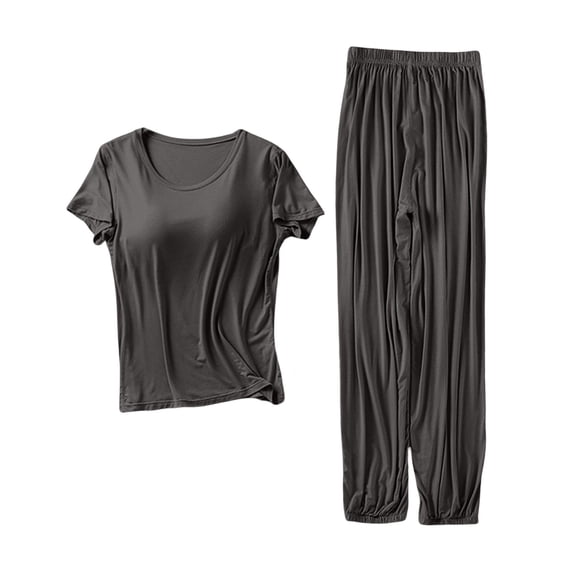 CQXIDFH Pajamas for Women Petite Tunic Top and Wide Leg Pants Pajama Set Petite Length Sleepwear Soft Comfy Pj Sets