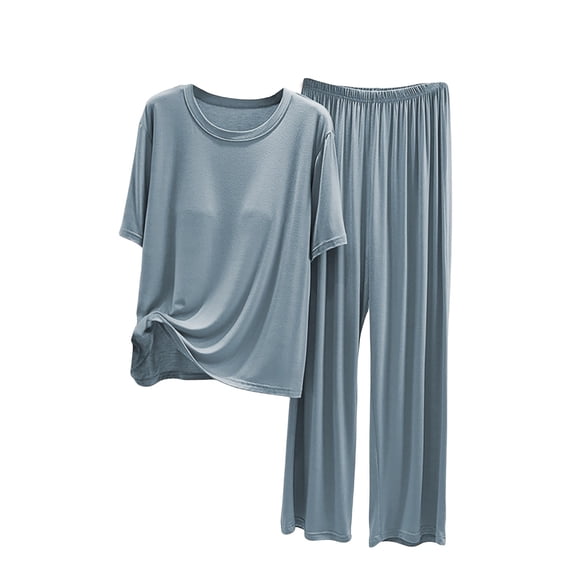 CQXIDFH Pjs Sets for Women Plus Size Sleepwear Set with Built-in Support Short Sleeve Top with Long Pants Loose Fit Lounge Sets Sleepwear