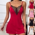 thumbnail image 1 of CQXIDFH Women Lace V-Neck Slip Nightgown Floral Lace Spaghetti Strap Sleep Dress, Soft Mini Chemise Lounge Dress for Bedroom Honeymoon Date Night Wear, Sizes S-XL Red, 1 of 5