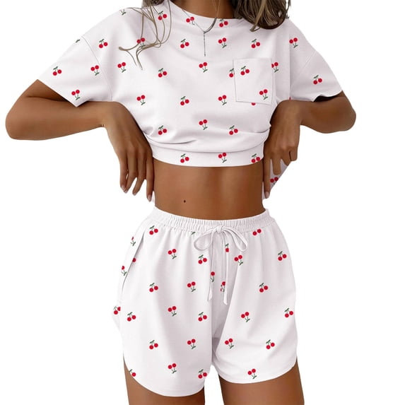 CQXIDFH Women Pajamas Side Split Shorts and Top Set 2 Piece Cute Comfy Summer Loungewear Matching Sets Women Clothing