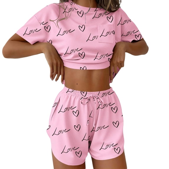 CQXIDFH Women's 2 Piece Lounge Set Side Split Shorts and Top Set 2 Piece Cute Comfy Summer Loungewear Home Lounging Sleepwear