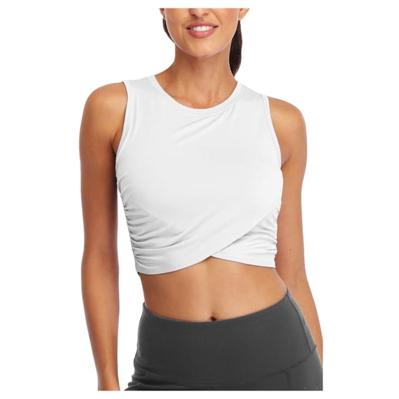 CQXIDFH Women's Cropped Sleeveless Workout Tops Loose Fit Activewear Yoga Athletic Running Gym Shirts Summer Breathable Lightweight Spandex Feel