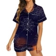 thumbnail image 1 of CQXIDFH Women's Halloween Pajamas Set with Spider Print, Cute 2-Piece Button-Down Sleepwear, Short Sleeve Lounge Set with Elastic Shorts, Spooky Holiday Nightwear, 1 of 6