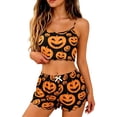 thumbnail image 1 of CQXIDFH Women's Pajamas Halloween Gothic Print Lettuce Trim Tank Top and Shorts Pajama Set Lounge Sets Sleepwear, 1 of 4