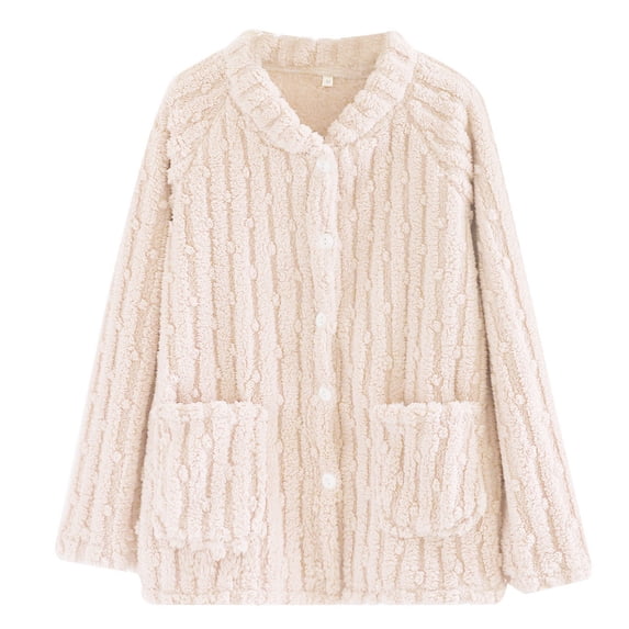 CQXIDFH Women's Sleep Top Oversized Coral Fleece Cardigan Long Sleeve Warm Flannel House Coat for Autumn Winter Comfortable Casual Sleepwear Loungewear & Nightwear