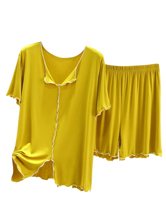Womens Pajama Sets 2 Piece Sleepwear Set Short Sleeve Top and Sleep Shorts Soft Summer Pajama 2 Piece Lounge Set