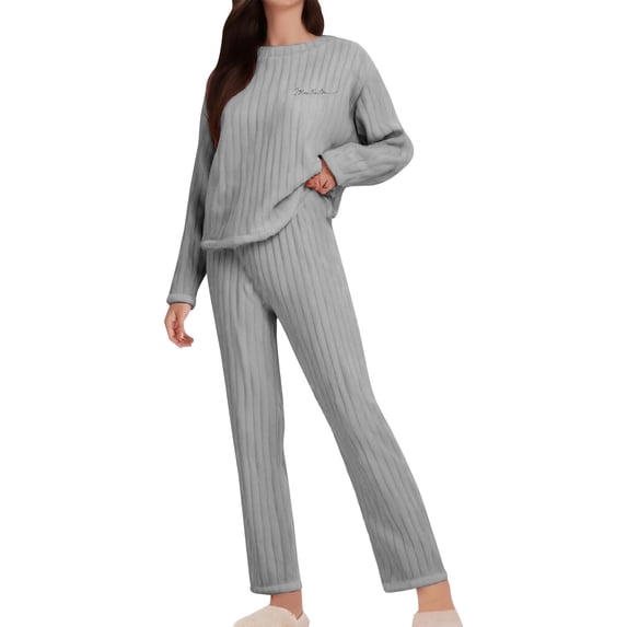 CQXIDFH Womens Pajama Sets Thickened Coral Fleece Flannel Pajama Set Soft Cozy Winter Loungewear for Cold Nights 2 Piece Lounge Set
