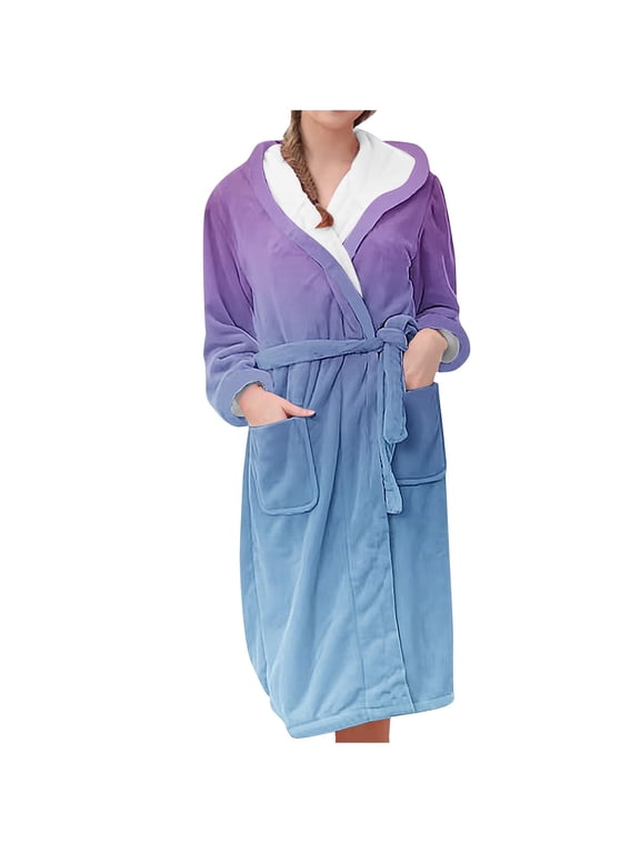 Womens Soft Robe Long Plush Fleece Bathrobe Printed Warm Loungewear Jacket Cozy House Coat for Cold Weather Soft Lightweight Sleepwear