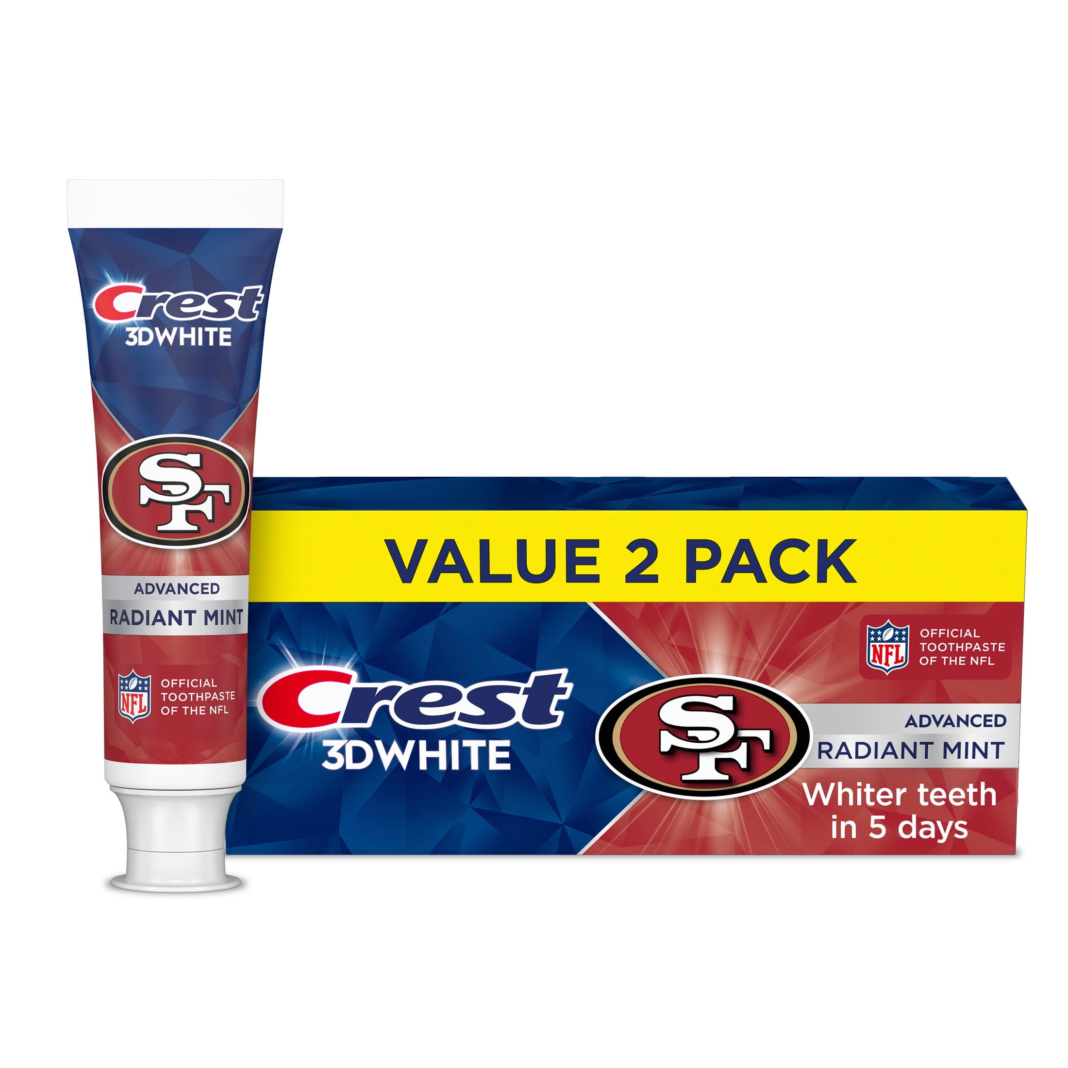 Crest 3DWhite Special NFL 49ers Edition, Toothpaste for Advanced Teeth Whitening, 3.3 oz, Pack of 2