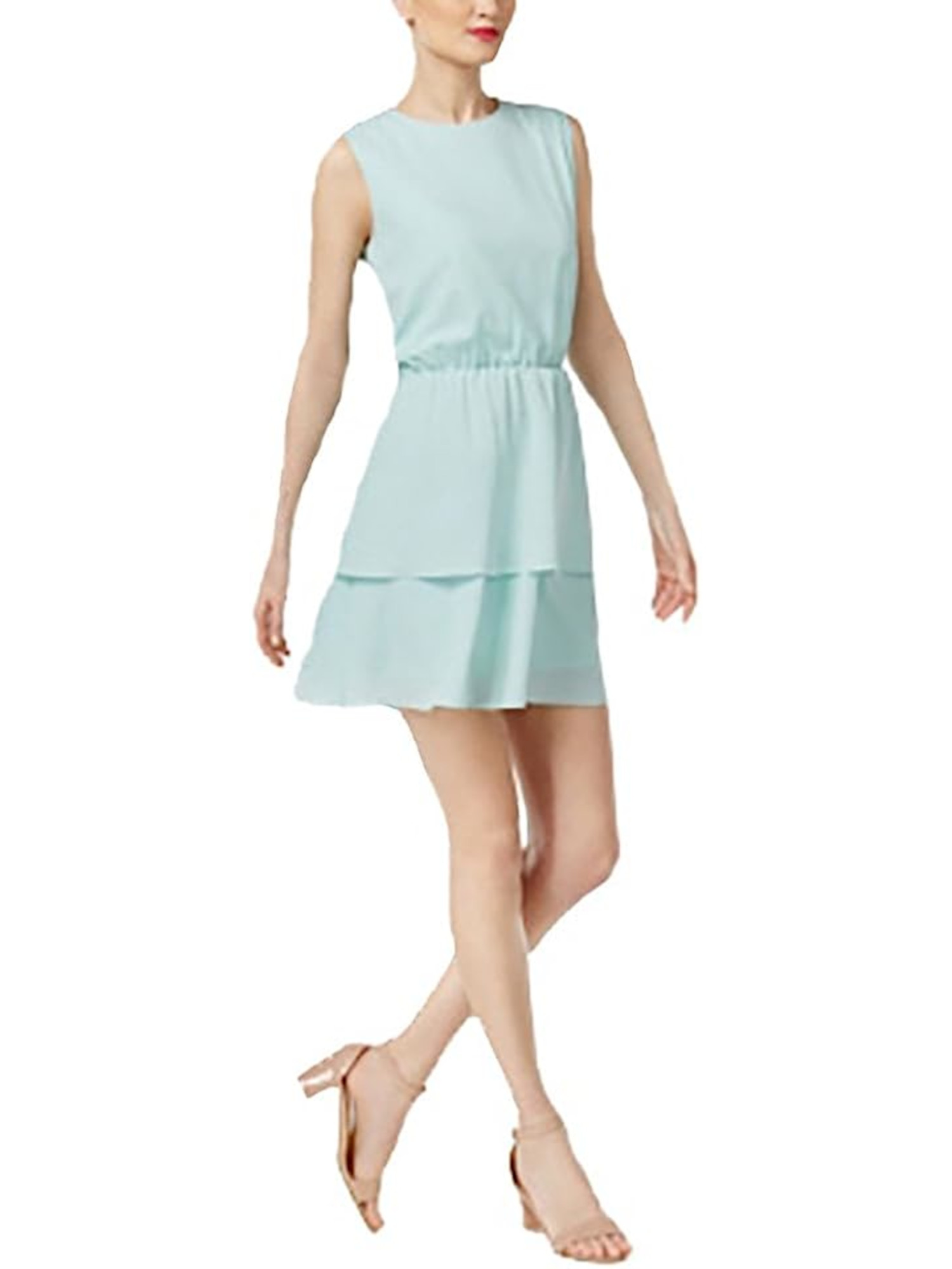 AQUA FORMAL Womens Coral Zippered Ruffled Wrap Style Skirt Lined Sleeveless V Neck Maxi Hi-Lo Dress