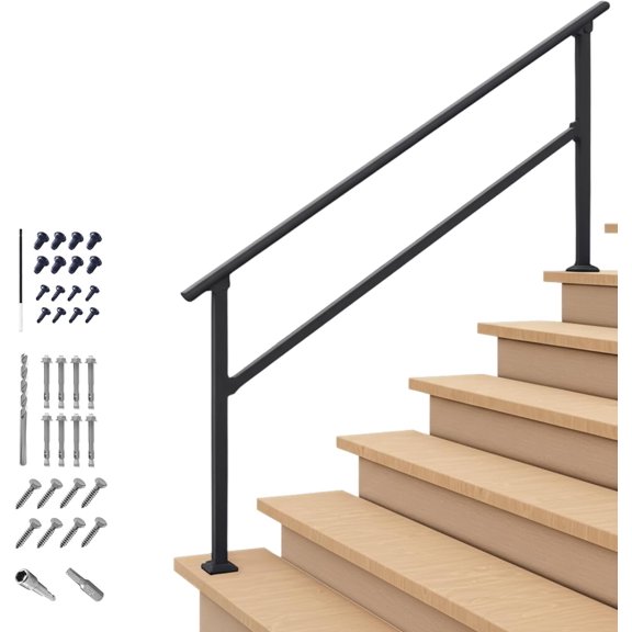 CR Fence & Rail Handrails for Outdoor Steps & Indoor Stair Railing Kit, 5-6 Steps Safety Hand Rail for Porch & Deck
