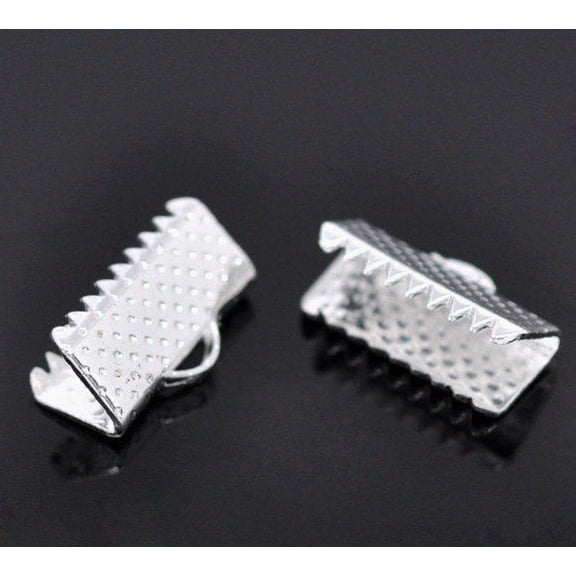CR056 - 100 pcs. Silver Plated Textured Ribbon Crimp Ends - 13x8mm - 13mm x 8mm