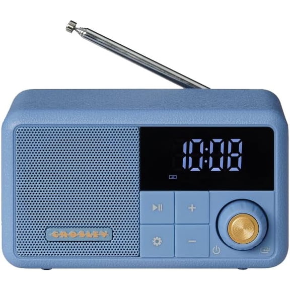 CR1121A-EB Cooper Retro AM/FM Radio, Portable Bluetooth Speaker with Aux Input and LED Display, Elemental Blue