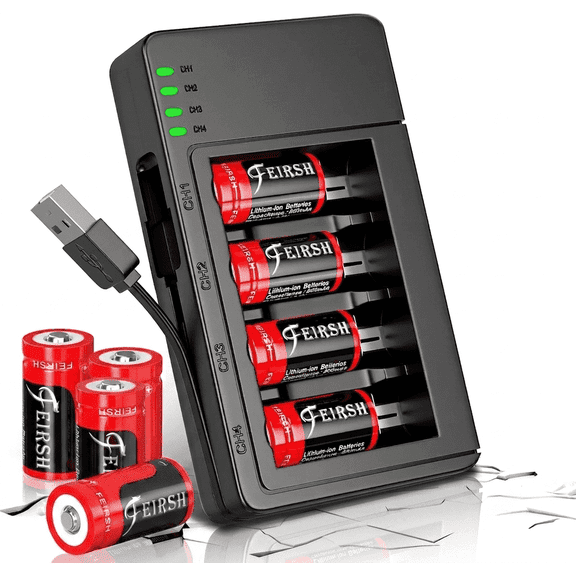 8‑Pack Rechargeable 3.7V CR123A Battery and Charger Kit for Arlo Cameras, Flashlights & Alarm Systems