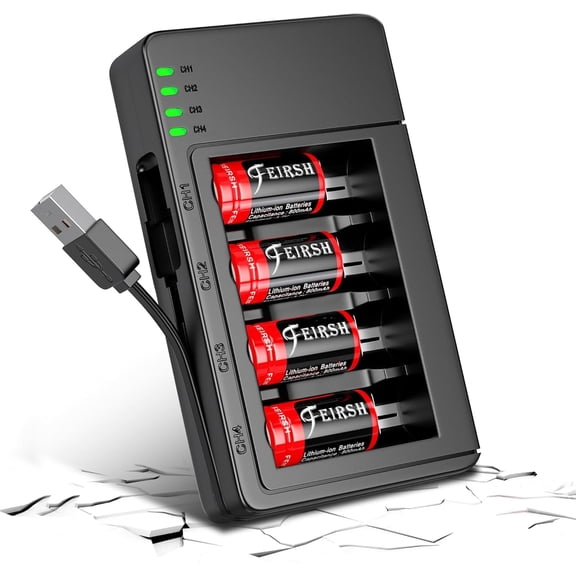CR123A Rechargeable Batteries 8 Pack with Charger, Compatible with Arlo VMC3030 VMK3200 VMS3330 3430 3530 Security Camera, Suitable for Alarm System, Flashlight & Household Electronic Devices