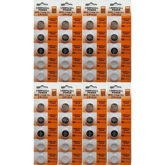 CR1632 Lithium 3V Batteries, 5 on a Card (8 Cards - 40 Batteries) by Loopacell