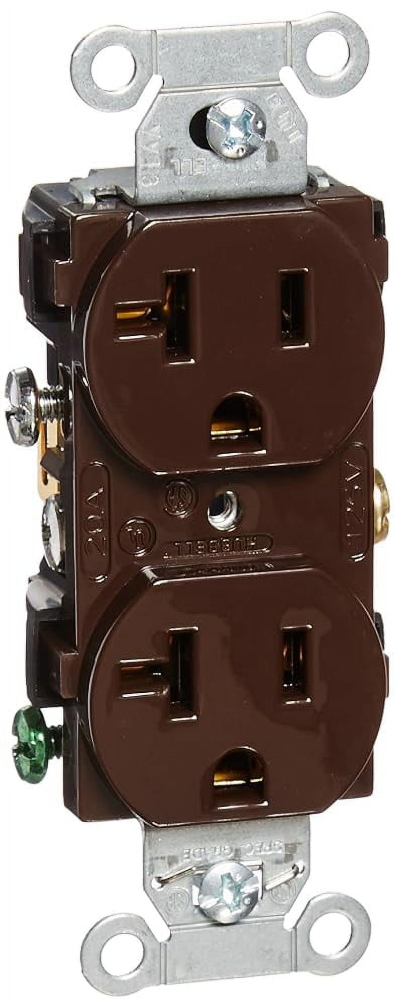 CR20 Receptacle, Common Ground, 20 Amp, 125V, 520 R, Brown (Pack Of 10