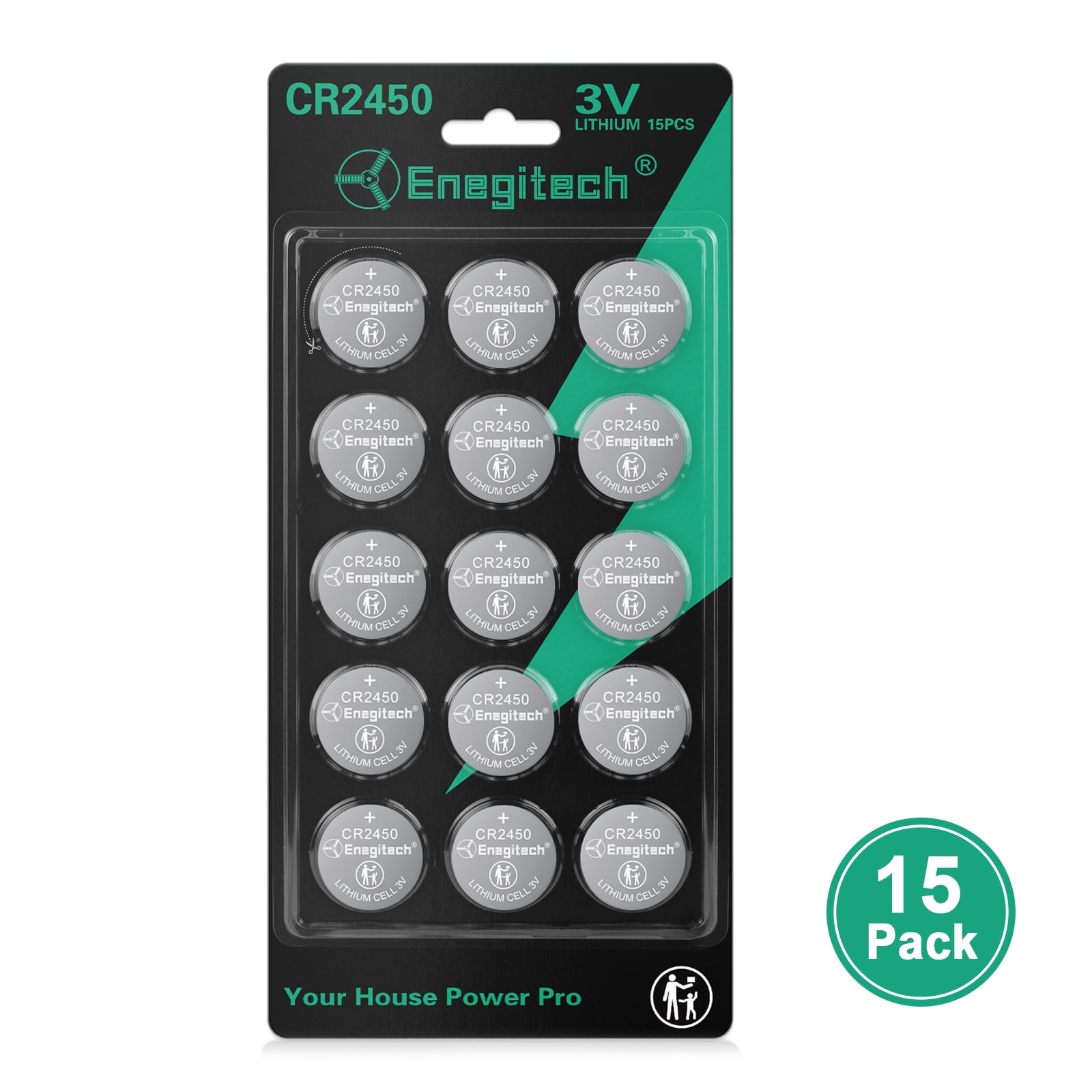 CR2450 Lithium Coin Battery, 15-Pack, 3V for Car Key Fob, Remote ...