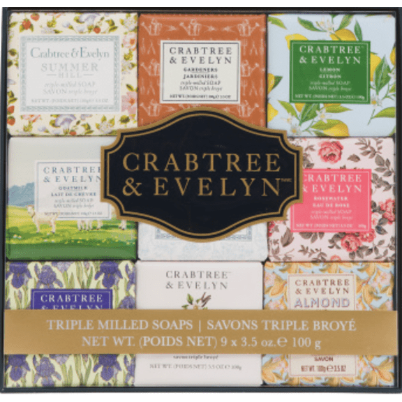 CRABTREE & EVELYN 9 Piece TRIPLE MILLED BAR SOAP SET - 9x 3.5oz/100g