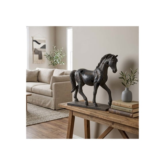 Artistic Cracked Horse Sculpture for Living Room Decor - Modern Elegant Bathroom and Entryway Accent for Home Styling - Decorative Office Item for Shelf, or Coffee Table Display - 17", Brown