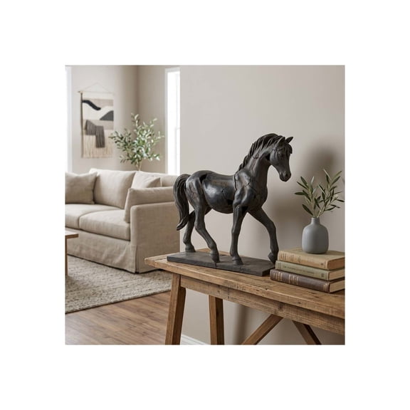 Artistic Cracked Horse Sculpture for Living Room Decor - Modern Elegant Bathroom and Entryway Accent for Home Styling - Decorative Office Item for Shelf, or Coffee Table Display - 17", Brown