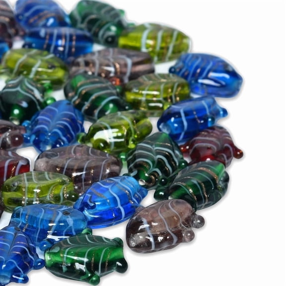 CRAFT ATTIC 30 pc Fish Glass Beads, Lamp Work Art glass Bead, approx -25mm Glass Fish Beads for making handmade jewelery etc.