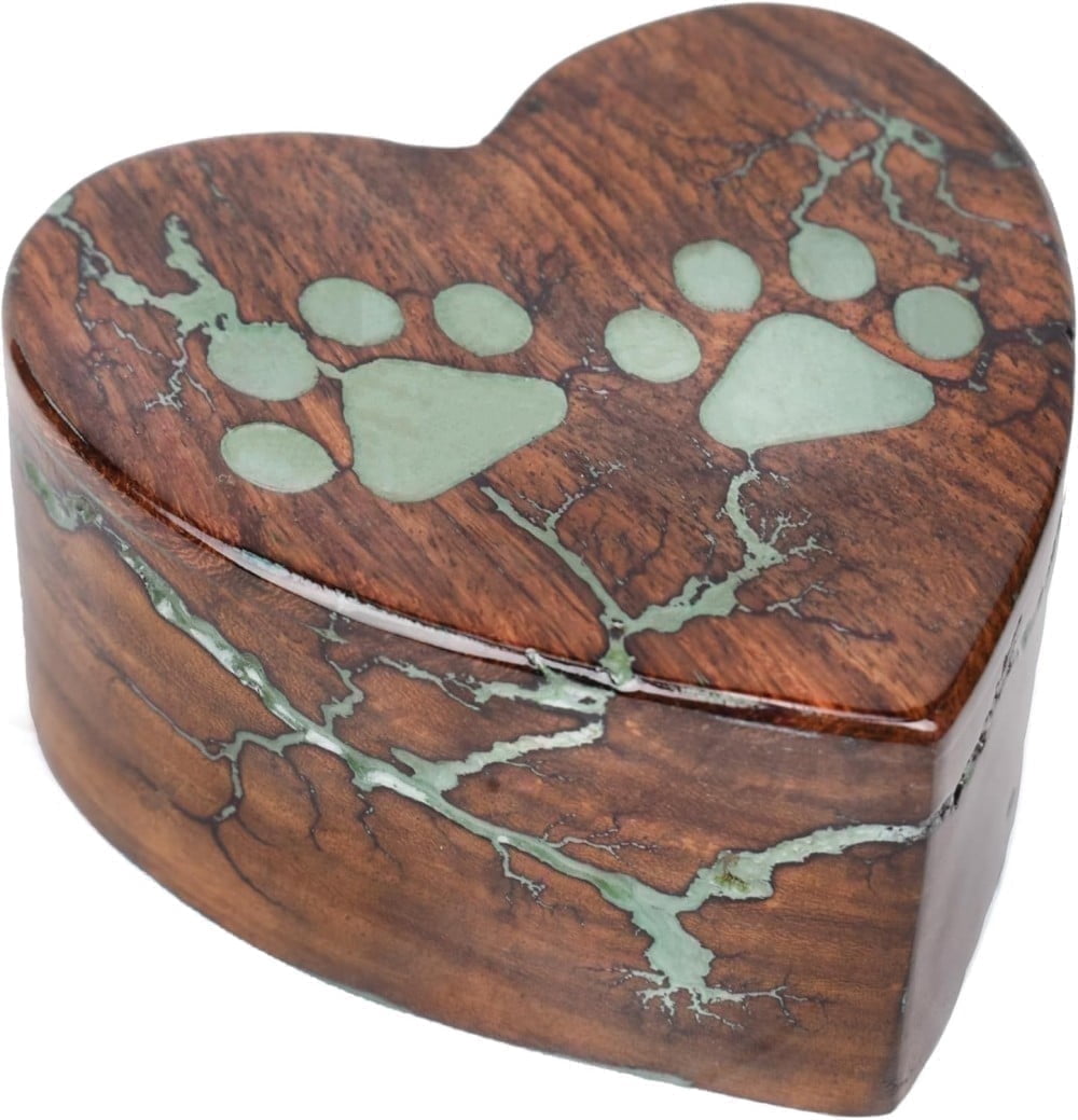 CRAFT INDIA Wooden Heart Cremation Urn for Pet Ashes, Handmade Mini Memorial Keepsake Box