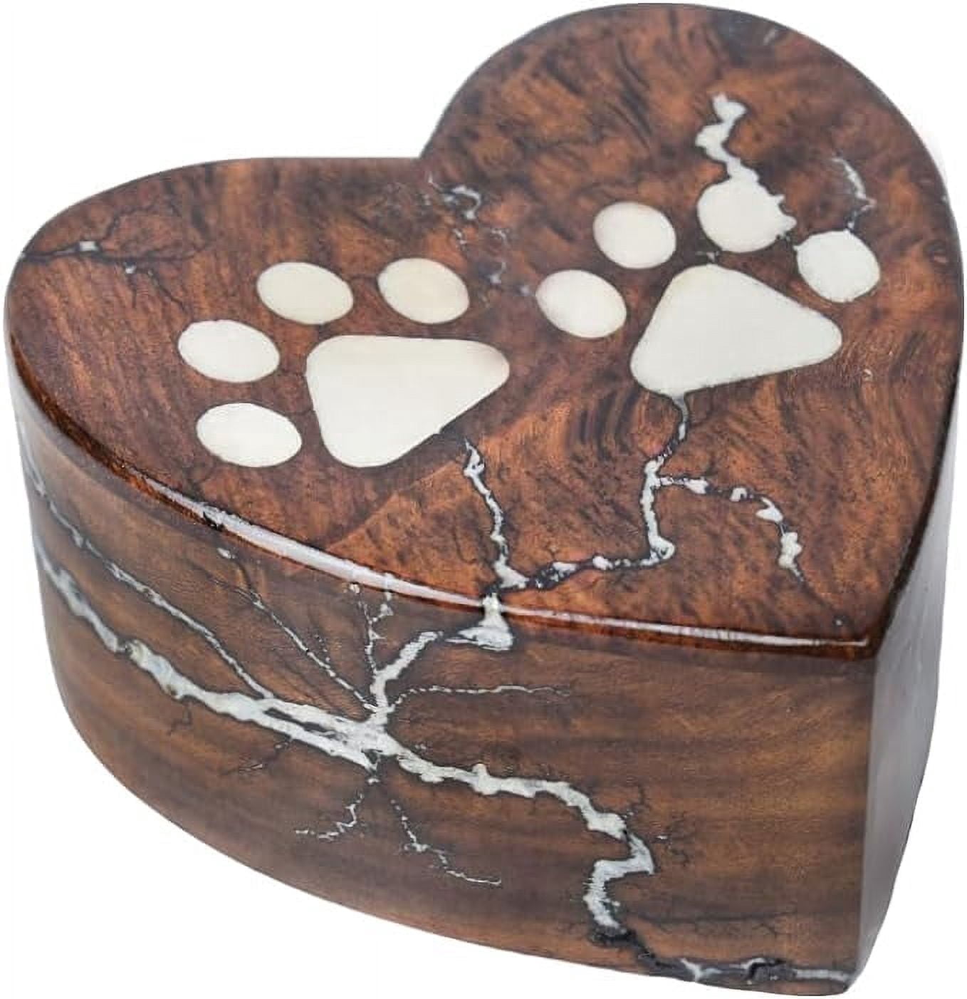 CRAFT INDIA Wooden Heart Shaped Cremation Urn for Pet Ashes, Handmade Mini Memorial Keepsake