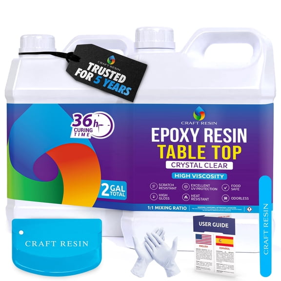 CRAFT RESIN 2 Gallons Table Top Epoxy Resin Kit – 1:1 Mix, Crystal Clear & High Gloss, UV Resistant, Self-Leveling, Food Safe Resin Epoxy 2 Part for Countertops, DIY Casting, Wood & Art Coating