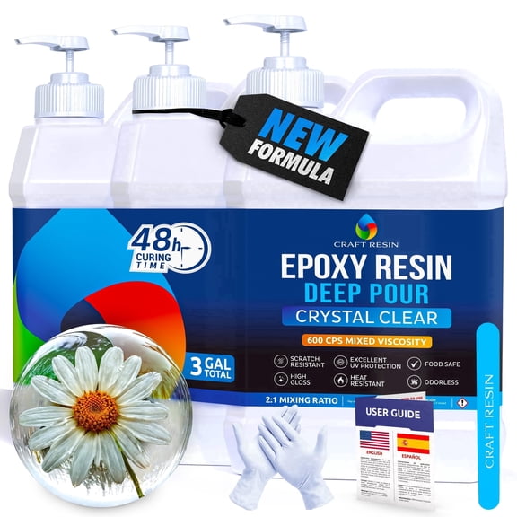 CRAFT RESIN 3 Gallon Crystal Clear Deep Pour Epoxy Resin Kit with Pumps - Food Safe & UV Resistant Best for DIY, Art, River Table, Wood, Flower, Mold Casting Resin Epoxy Kit - for Beginners & Pros