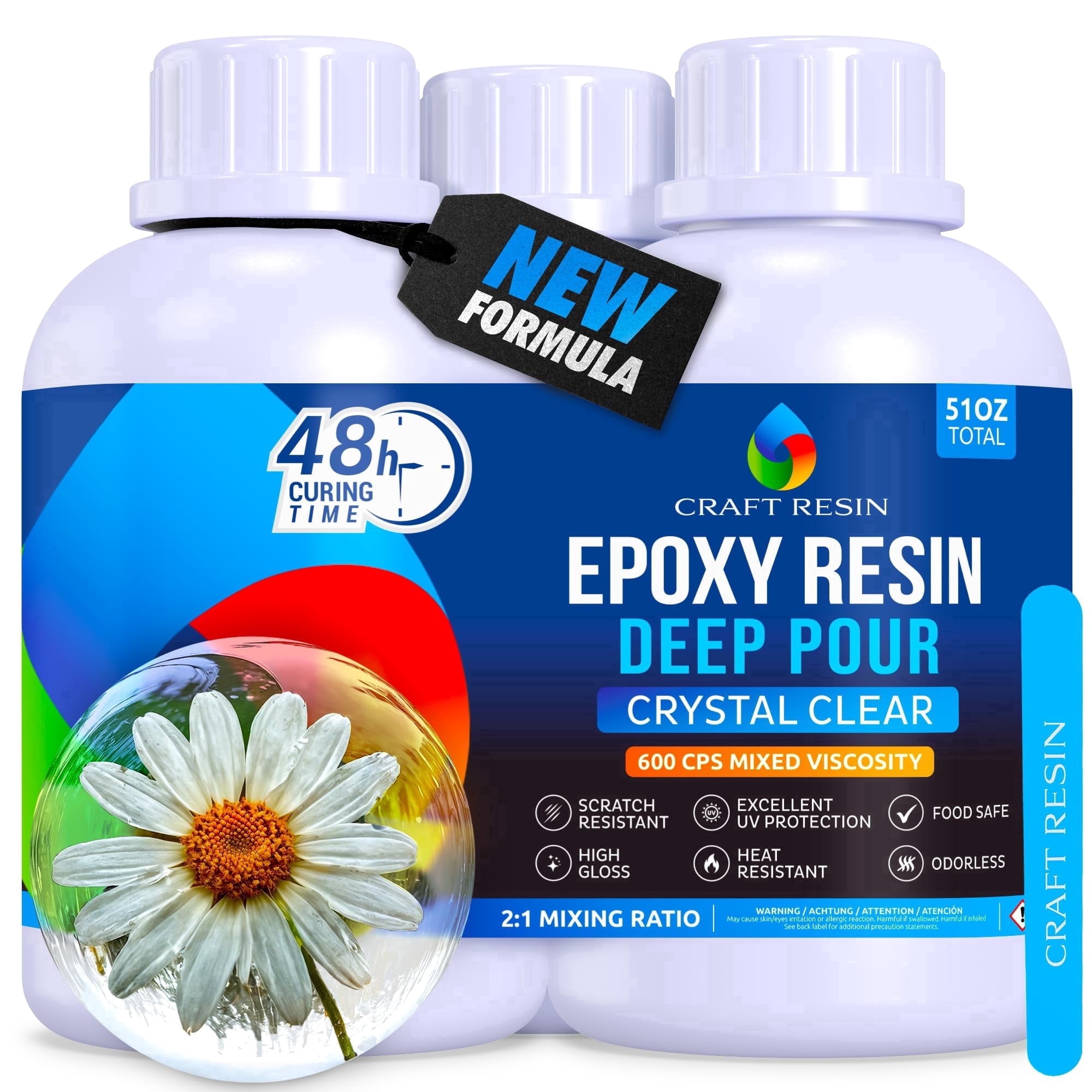 CRAFT RESIN 51 Oz Crystal Clear Deep Pour Epoxy Resin Kit - Food Safe & UV Resistant Best for DIY, Art, River Table, Wood, Flower, Mold Casting Resin Epoxy Kit - for Beginners & Pros