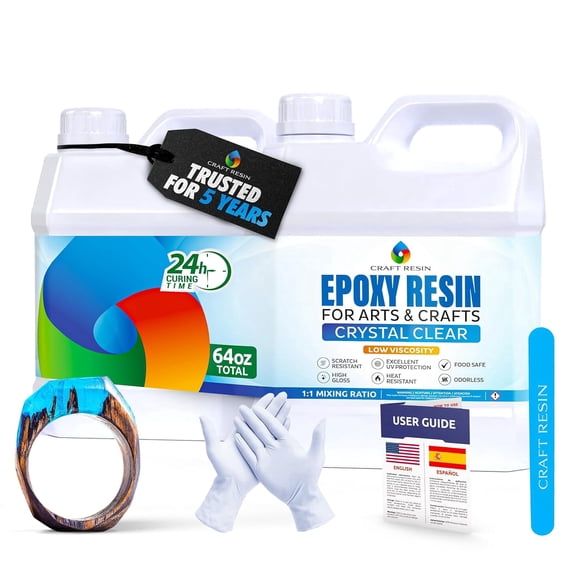 CRAFT RESIN 64 oz Epoxy Resin Kit - Crystal Clear Epoxy Resin Kit & Hardener for DIY Art, Mold Casting, Jewelry Making, Coasters, Table Top, Countertop Coating - Food Safe, Heat & UV Resistant