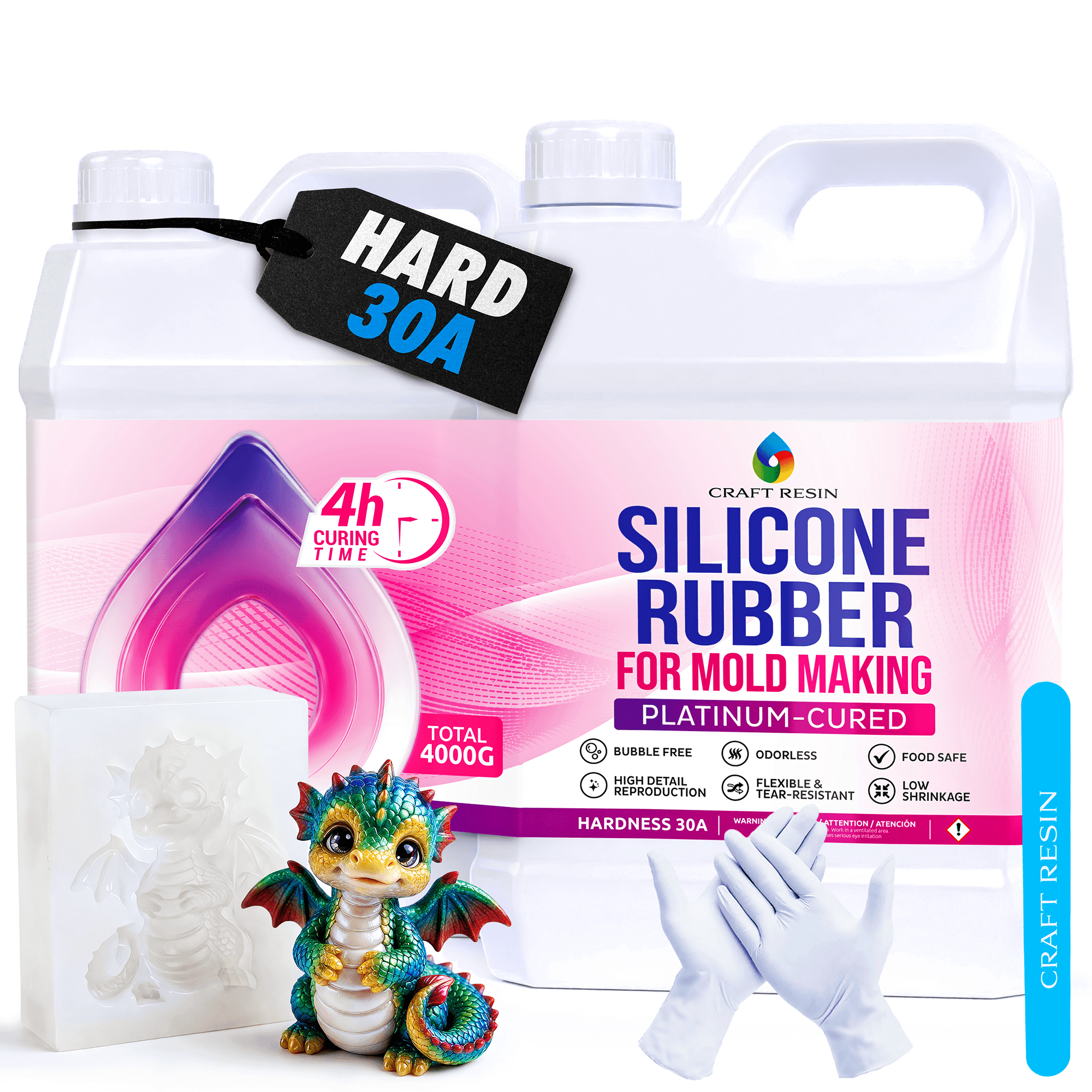 CRAFT RESIN Silicone Mold Making Kit 1 Gallon/8.8 lbs – Platinum Liquid Silicone Rubber for Resin Casting, 1:1 Mix Ratio, Shore 30A, Bubble-Free Silicone Kit for Molds, Soap & Candle