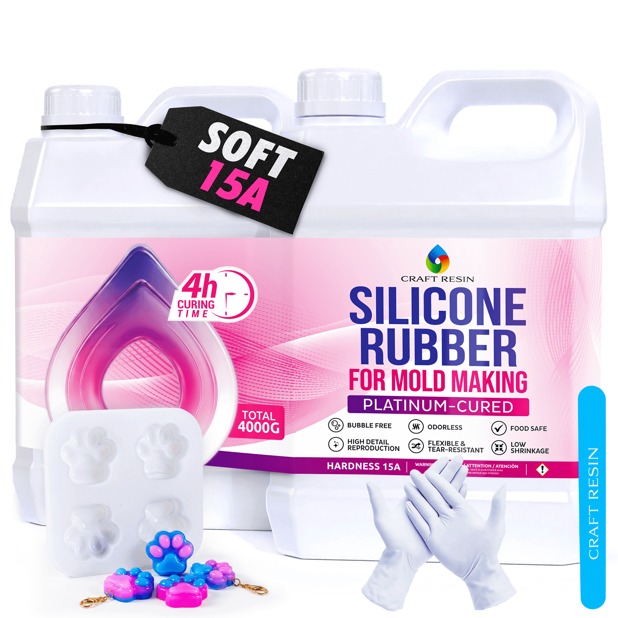 CRAFT RESIN Silicone Mold Making Kit 1 gallon/8.8 lbs – Platinum Liquid Silicone Rubber for Resin Casting, 1:1 Mix Ratio, Shore 15A, Bubble-Free Silicone Kit for Molds, Soap & Candle Molding
